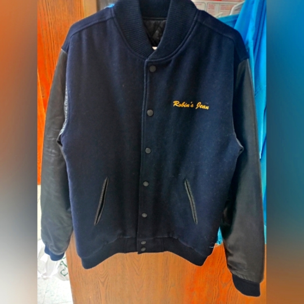 Robin's Jean Gold and Black Varsity Bomber Jacket